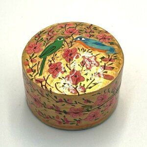 Vintage Sudha Trinket Box Hand Crafted Birds & Flowers Boho Cottage Garden